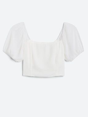 Square Neck Puff Sleeve Crop Top — White